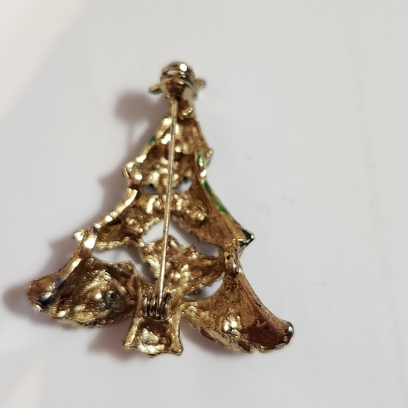 Vintage ladies Christmas tree brooch pin green enamel with red stones - Picture 3 of 4